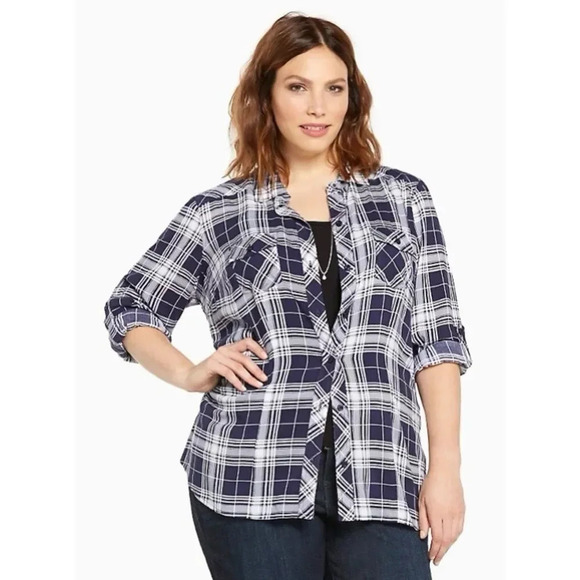 Torrid Plaid Challis Camp Shirt - Picture 1 of 8